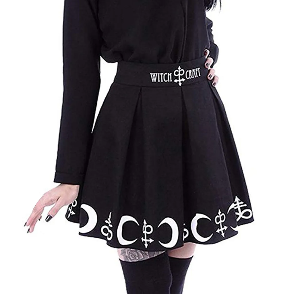 

Женская плиссированная мини-юбка, черная повседневная юбка с завышенной талией и волшебным принтом в стиле Харадзюку, 2021