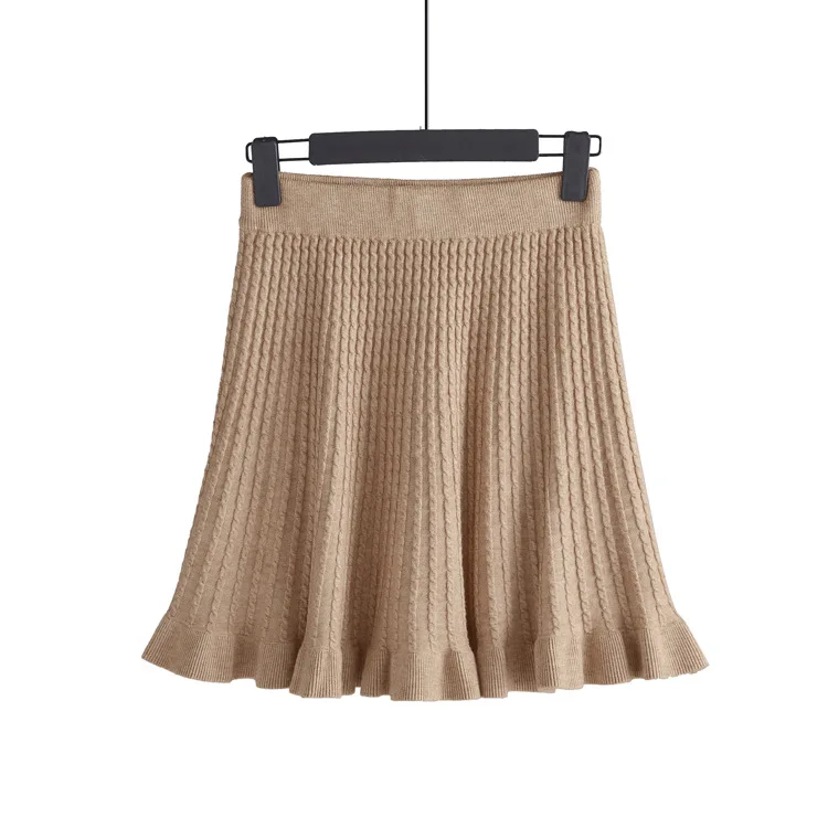Женская трикотажная юбка с оборками трапециевидная высокой талией в Корейском