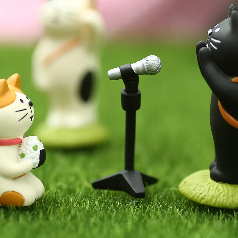 microphone Мультяшная пара кошка Смола ремесло миниатюрные фигурки сказочные садовые украшения визитница настольные украшения для дома аксессуары - Цвет: microphone