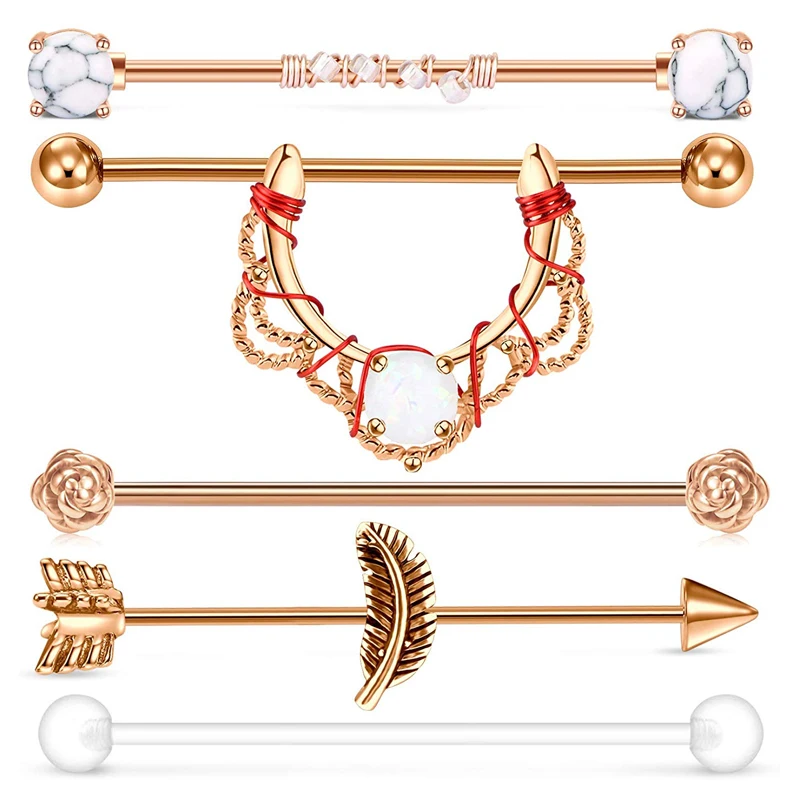 

14G 5pcs Stainless Steel Industrial Barbell Earring Cartilage Body Piercing Jewelry 38mm 1&1/2 Inch Industrial Piercing Bar