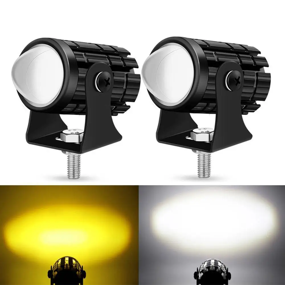 

Universal Motorcycle LED Headlight Projector Lens Dual Color ATV Scooter Driving for Cafe Racer Light Auxiliary Spotlight Lamp N