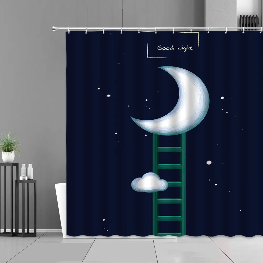 

Cartoon Girl Shower Curtains Romantic Starry Sky Moon Children Bathroom Decor Hanging Curtain Waterproof Bath Screen Polyester