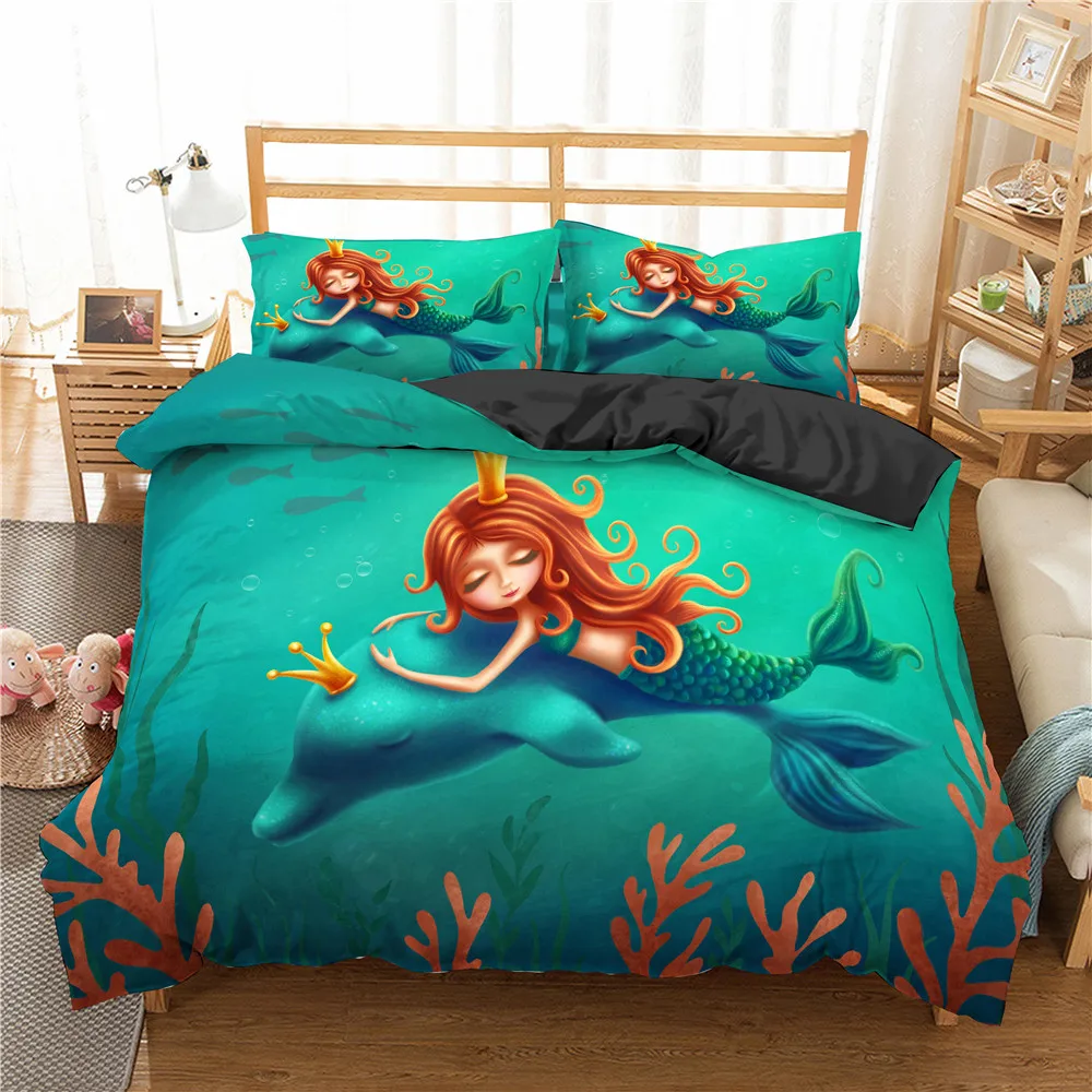 

2021 3D Cartoon Mermaid Bedding Set for Kids/Baby/Boy/Girl Unicorn Unicorn Luxury Duvet Cover Set Pillowcase Bed Linen