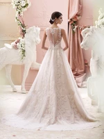 vestido de noiva glamorous lace wedding dress ivory bateau neck sleeveless a line with applique belt court train bridal gown