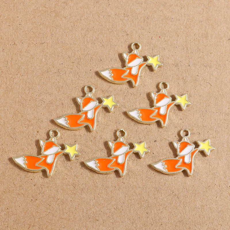 10pcs 25*19mm Enamel Cartoon Animal Fox Charms for Jewelry Making Cute Drop Earrings Pendants Necklaces DIY Bracelets Craft Gift - купить по