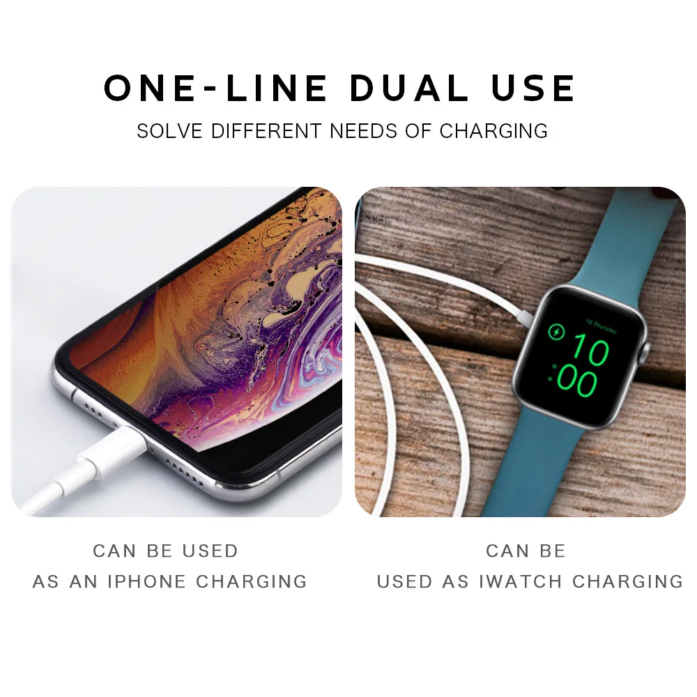 2 in 1 Fast Charging Cable For Apple Watch Series SE/6/5/4/3/2/1 & All IPhone &All IPad Series 3
