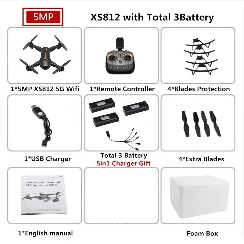 3 Foam Box 5MP VISUO XS812 Радиоуправляемый Дрон 4K gps Дроны с 5G WiFI FPV камера Вертолет следим за мной складной Квадрокоптер VS F11 SG906 - Цвет: 3 Foam Box 5MP