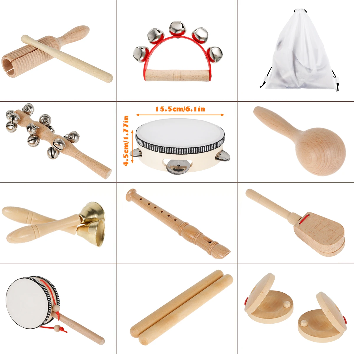 11Pcs/7Pcs Musical Instruments for Toddler Wooden Percussion Toys Set with Storage Educational Music Bag Gift | Игрушки и хобби