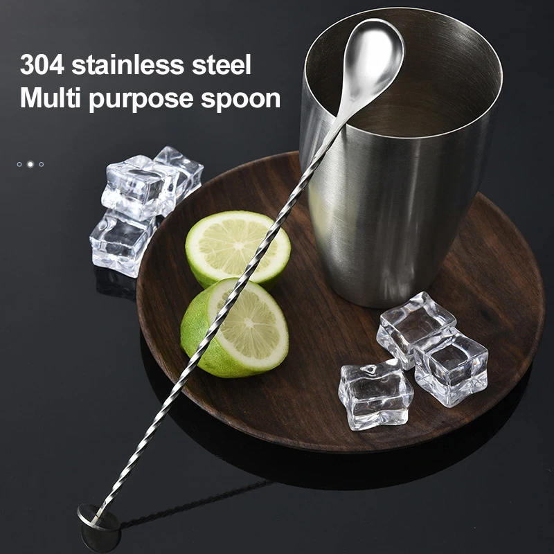 

27.5cm Bar Spoon Cocktail Bar Spiral Pattern Drink Shaker Muddler Stirrer Twisted Mixing Spoon Kitchen Stainless Steel Tableware