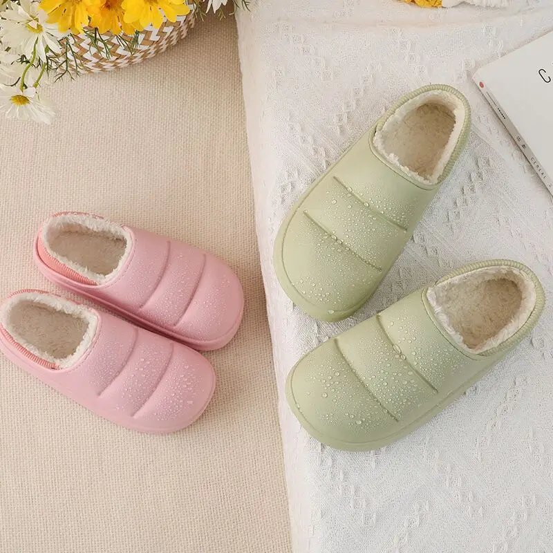 JIANBUDAN Home cotton shoes plush slippers Women's Indoor Warm casual Shoes Winter Waterproof Cotton shoes plush Indoor slippers