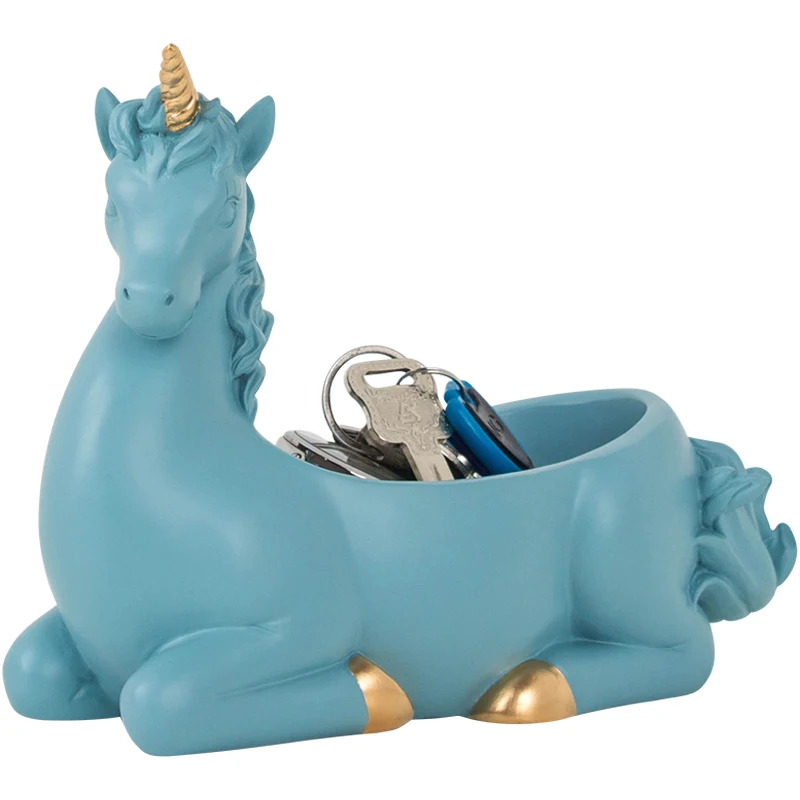 

Nordic Creative Entryway Keys Storage Box Simulation Unicorn Resin Art&Craft Statue Home Decoration Accessories X4441