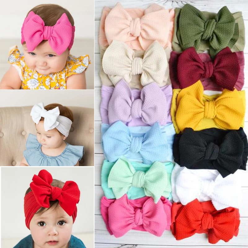 

Baby Accessories Girl Cute Bow Headband Newborn Solid Headwear Baby Headdress Infant Nylon Elastic Hair Band Girls Gifts Props