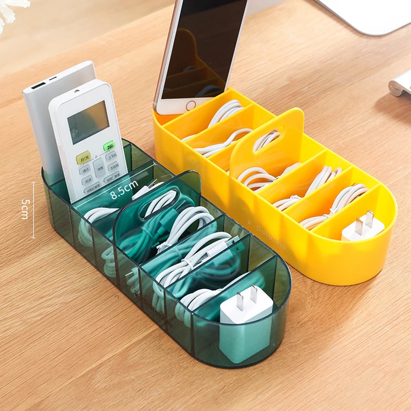 

Шкатулка для хранения USB-кабеля с ручкой, 8 ячеек, настольный органайзер для косметики, ювелирных изделий, проводов, держатель для электричес...