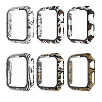 3d 9h tempered glass zebra leopard pattern screen protector protect case for apple watch series 6 5 4 3 2 1 bumper hard pc cover