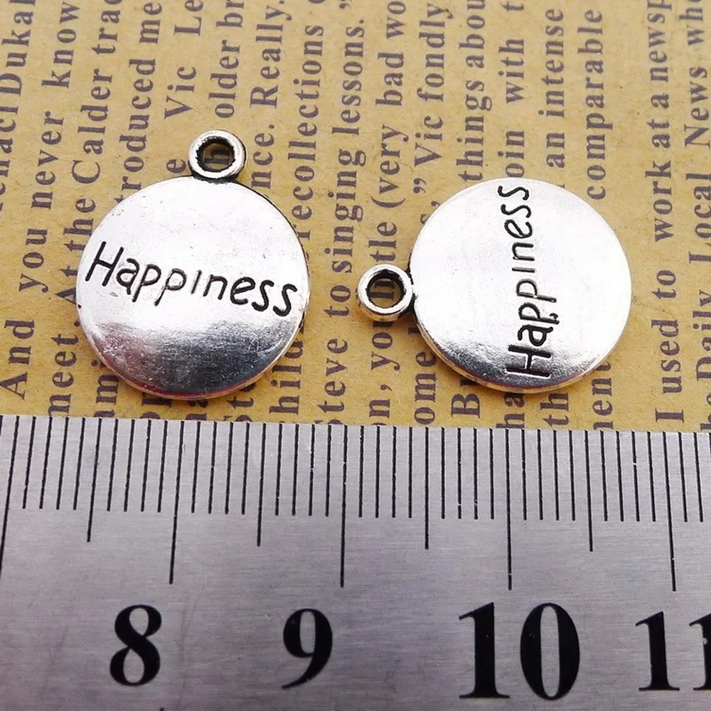 

120pcs Happiness Charms 15mm x 18mm DIY Jewelry Making Pendant Antique Silver Color