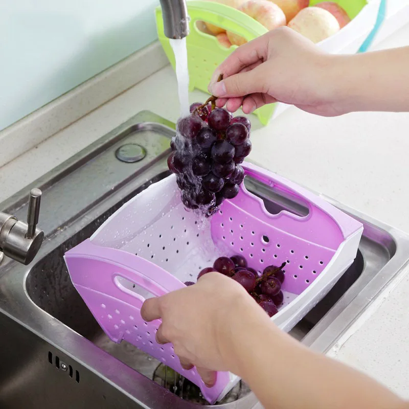 

New Kitchen Foldable Fruit Leak Creative Fruit and Vegetable Storage Basket Plastic Sieve Dish Rack Fruit plate cleaning rack