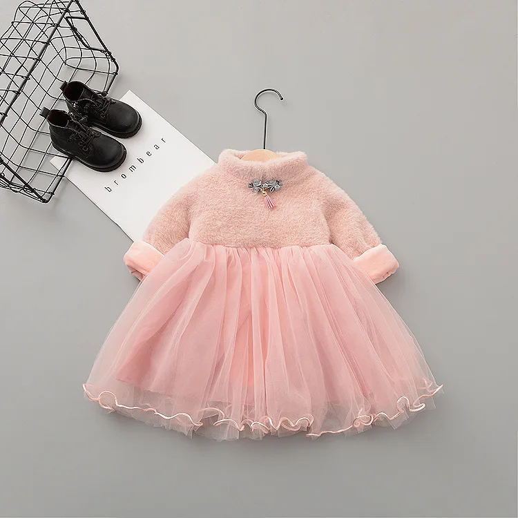 Новинка; сезон осень-зима; однотонное платье для малышей; vestido infantil; милое зимнее платье в западном стиле для маленьких девочек; пальто принцессы с мехом; Верхняя одежда; подарок