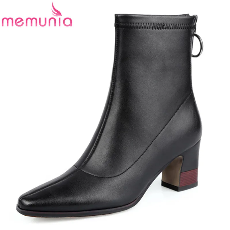 

MEMUNIA 2021 new arrive office dress shoes women ankle boots zipper pointed toe simple vintage high heel boots woman
