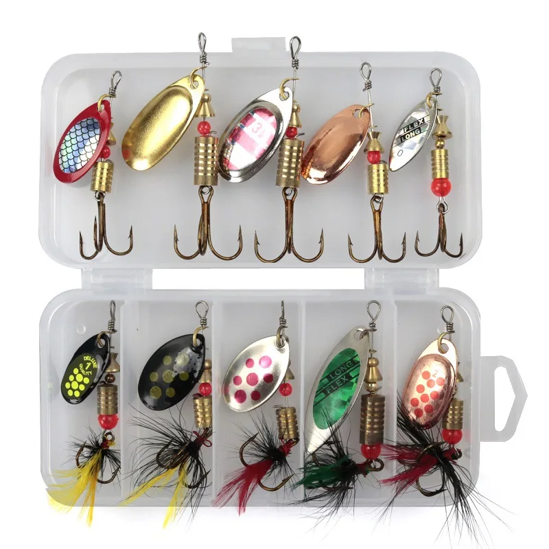 Купи 10pcs/lot Fishing Spoon Baits Spinner Lure 3g-7g Fishing Wobbler Metal Lures Spinnerbait isca Artificial Free with Box за 355 рублей в магазине AliExpress