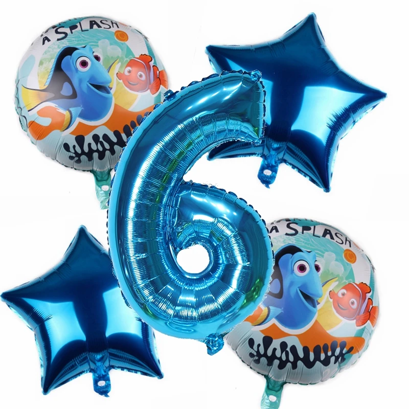 5pcs Nemo 18inch Round Aluminum Foil Balloons 30inch Number Balls Baby Boys Birthday Party Decoration Kids Favor Supplies | Дом и сад