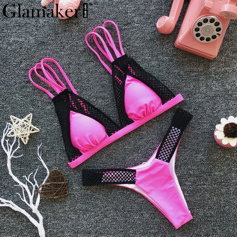 Glamaker, два предмета, сексуальный, выдалбливают, белый, микро бикини, для женщин, летний, праздник, пляжный купальник, женский, пуш-ап, купальник, купальник - Цвет: Pink