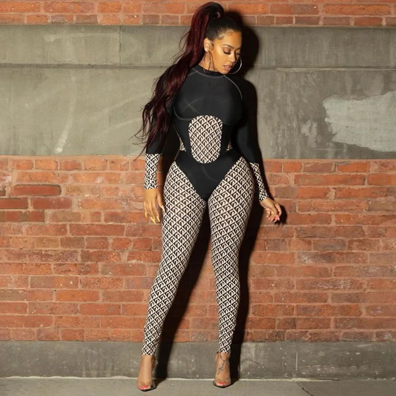 

Комбинезон Zoctuo женский с принтом в стиле пэчворк, клубный Ромпер для девушек, пикантный комбинезон с длинным рукавом, облегающий осенний Це...