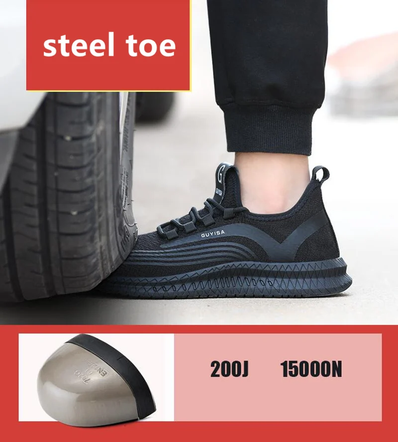 

Breathable Men's Safety Shoes with Steel Toe Cap Industry Work Boots Men Indestructible Shoes Puncture-Proof Working Sneakers