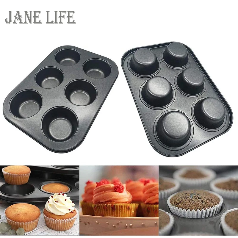 

6 Holes Nonstick Baking Pan Carbon Steel Muffin Cup Pan Mold Biscuit Baking Sheet Muffin Tray Diy Cupcake Pan Baking Supplies