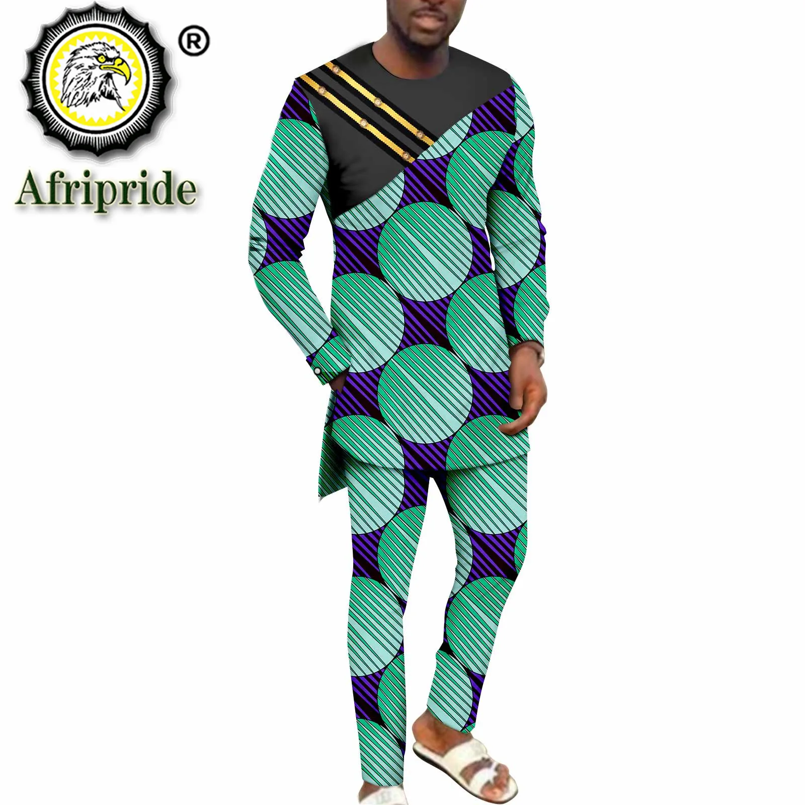 African Men Suits Dashiki Clothing Print Shirts Tops+pants with Pockets 2 Piece Set Ankara Outfits Blouse Plus Size A2116053