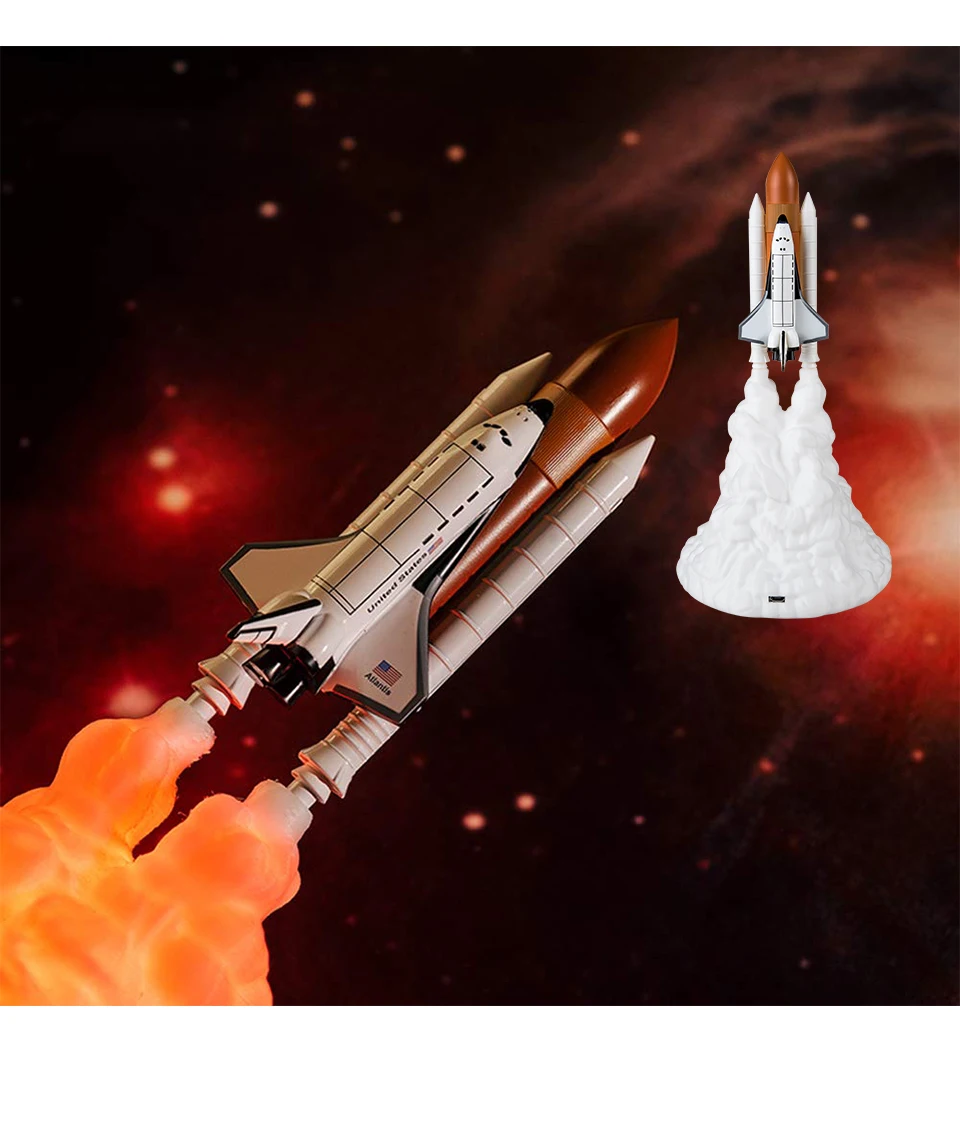 Прямая поставка, 3D принт, Космический Шаттл, лунная лампа, USB перезаряжаемая ракета, ночник, светильник для любителей космоса, Домашний Настольный светильник, украшение