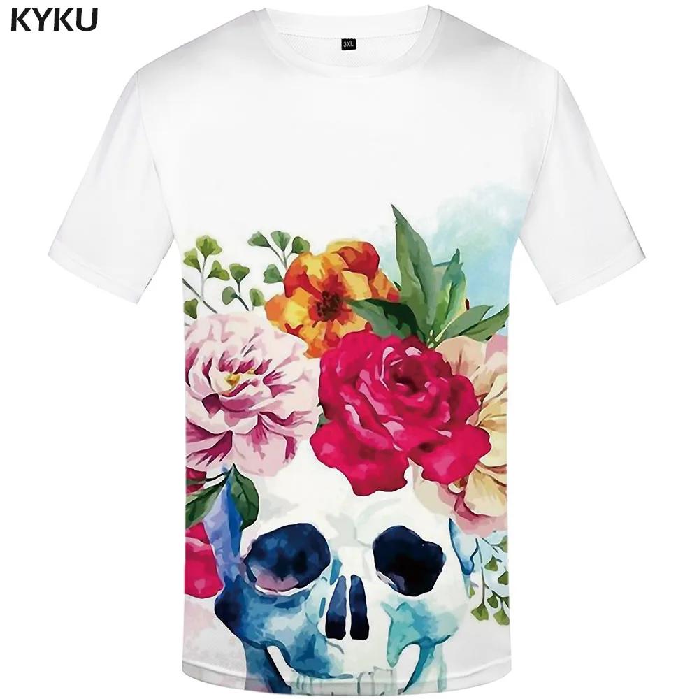 Мужская футболка с объемным черепом белая Повседневная цветами принтом в стиле