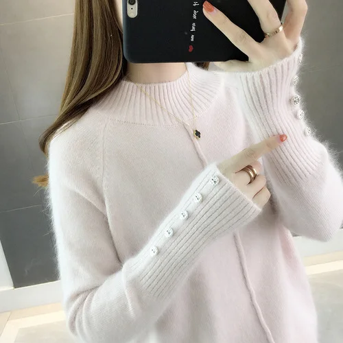 pink Женские свитера и пуловеры, вязаные топы с длинными рукавами для женщин, повседневная женская зимняя одежда, свитер, плотный однотонный 0382 - Цвет: pink