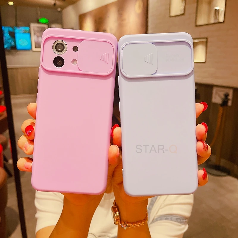 Slide Camera Lens Protector Phone Case For Xiaomi Mi 11 lite 5g Ne 11i mi11 i 11lite 5G Liquid Silicone Soft Back Cover