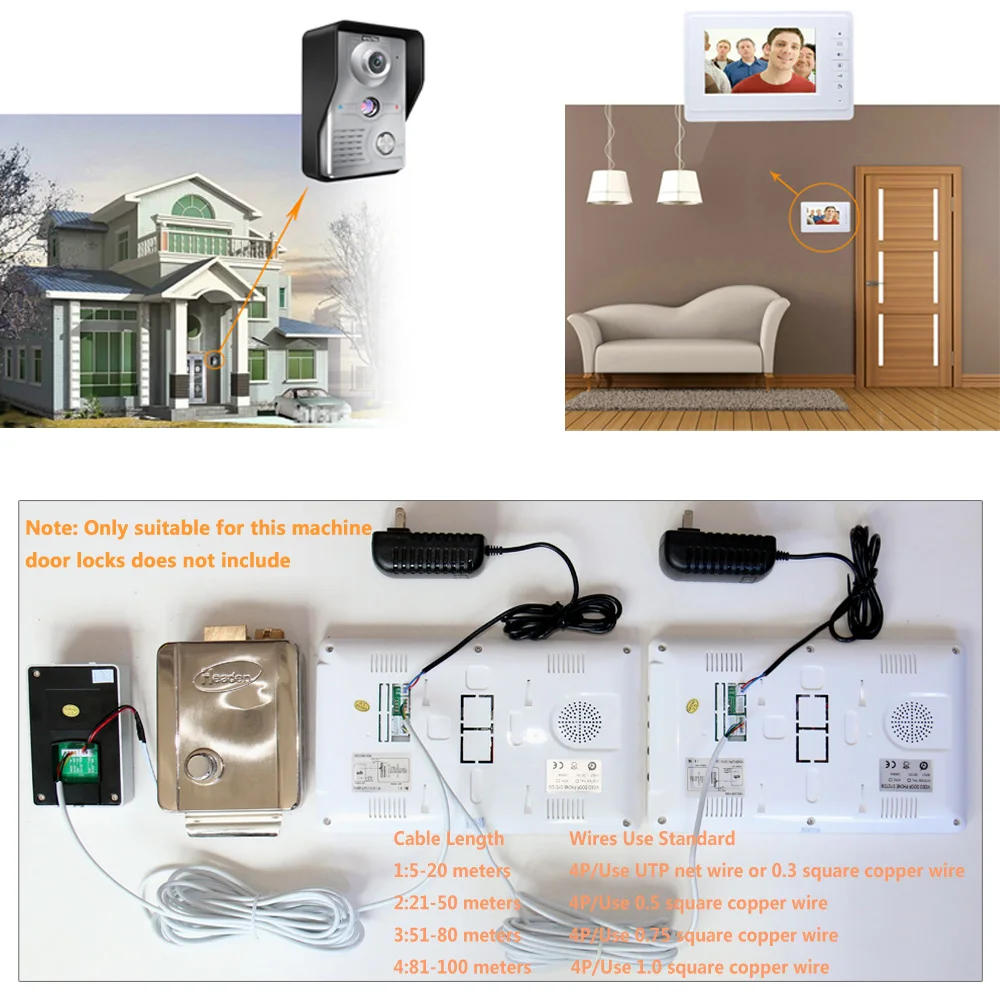 

Video Door Intercom 7''Inch Wired Video Door Phone Visual Video Intercom System Doorbell Monitor Camera Kit For Home Security