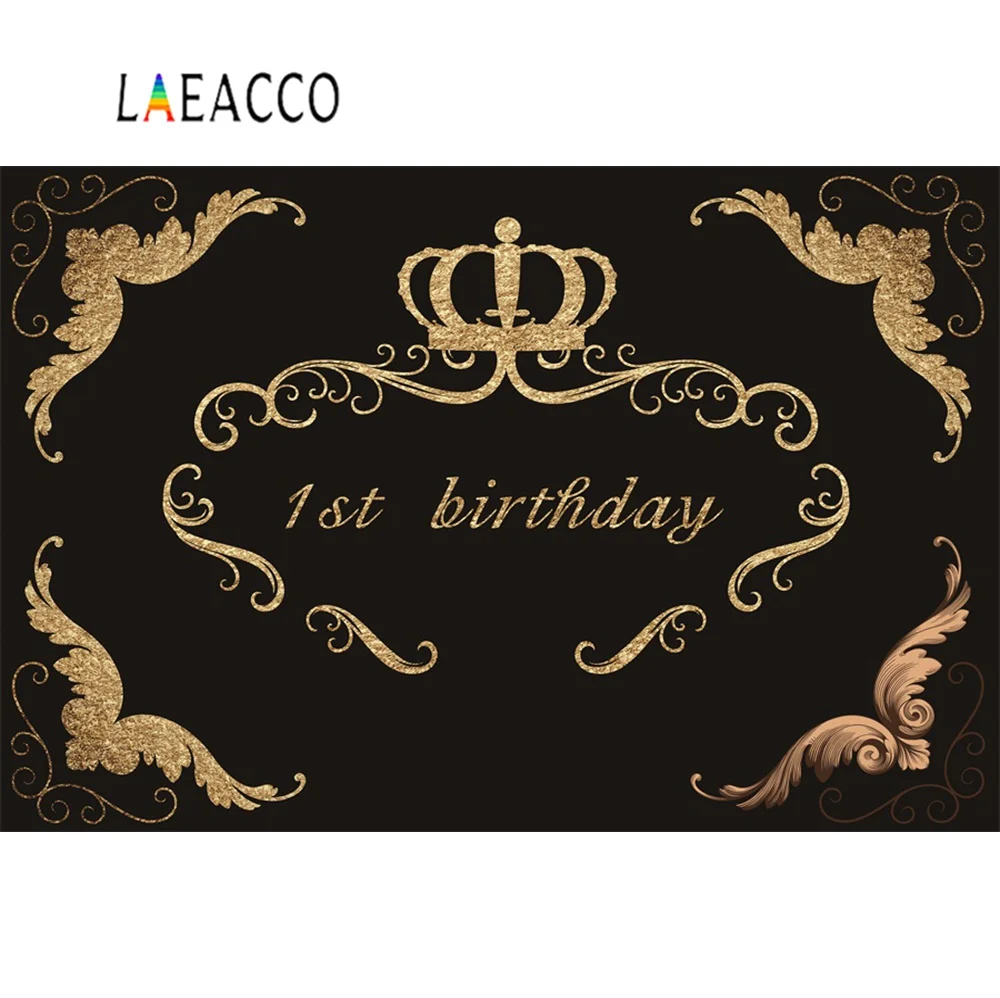 Laeacco фото фон золотая корона цветок счастливый ребенок день рождения баннер портретная фотография Фон фотосессия Фотостудия