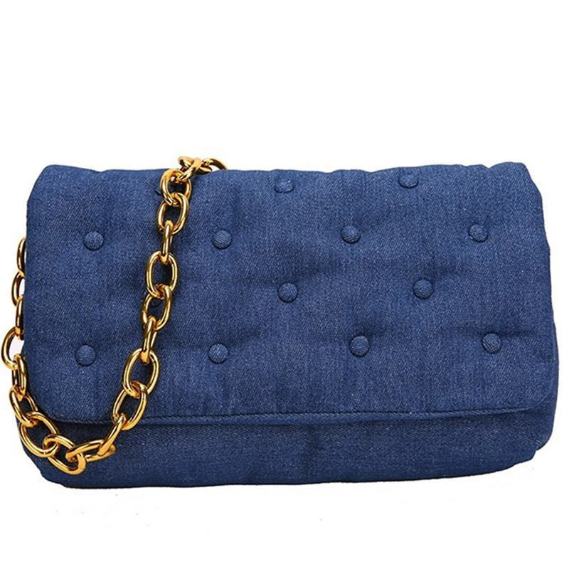 

Брендовые женские сумки на плечо, 2020 джинсовые качественные толстые металлические цепочки, Наплечные кошельки и сумки, женские клатчи, женс...