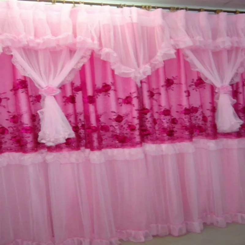 High Quality Lace Curtain Princess Beautiful Living Room Curtains Bedroom Wedding Flower Pink Purple 4 layers | Дом и сад
