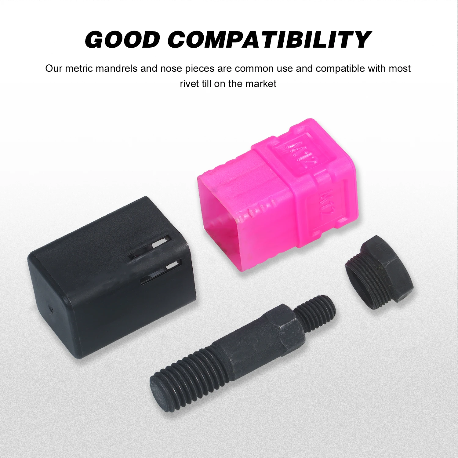 

Assorted Rivet Nut Gun Mandrel and Nose Piece Riveter Tip Metric Replacement Riveter Gun Part Threaded Mandrel ForHand Nut Rivet