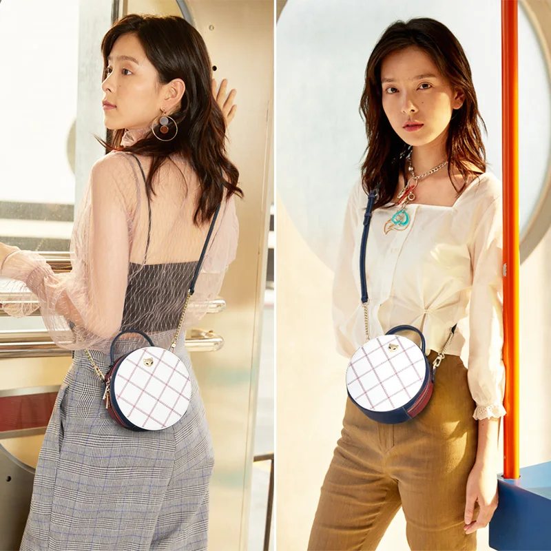 Foxer Female Stylish Cellphone Bag Women Evening Split Leather Circular Crossbody Bags Fashion Round Girl's MIni Totes | Багаж и сумки