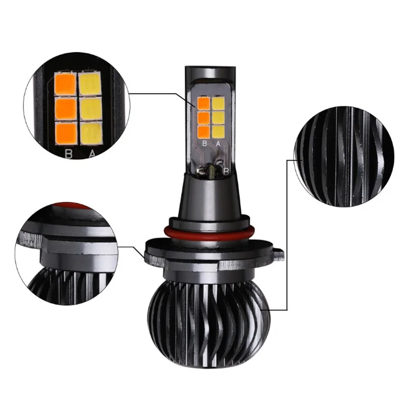 Светодиодные лампы для автомобильных фар 2 шт. двухцветные 3000 К желтый 6000 белый H11