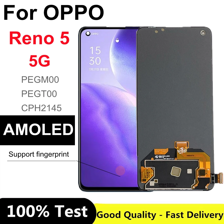 Pantalla LCD AMOLED de 6,43 pulgadas para Oppo Reno5, 5G, PEGM00, PEGT00, CPH2145, Digitalizador de Panel t&aacute;ctil, para OPPO Reno 5, 5G-0