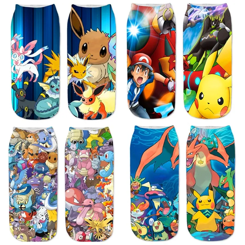 Новые детские носки Pokemon Pikachu со 3D-рисунком аниме Фигуры, милые носки для косплея для мальчиков и девочек из хлопка короткого кроя подарок 22см*7.8см.