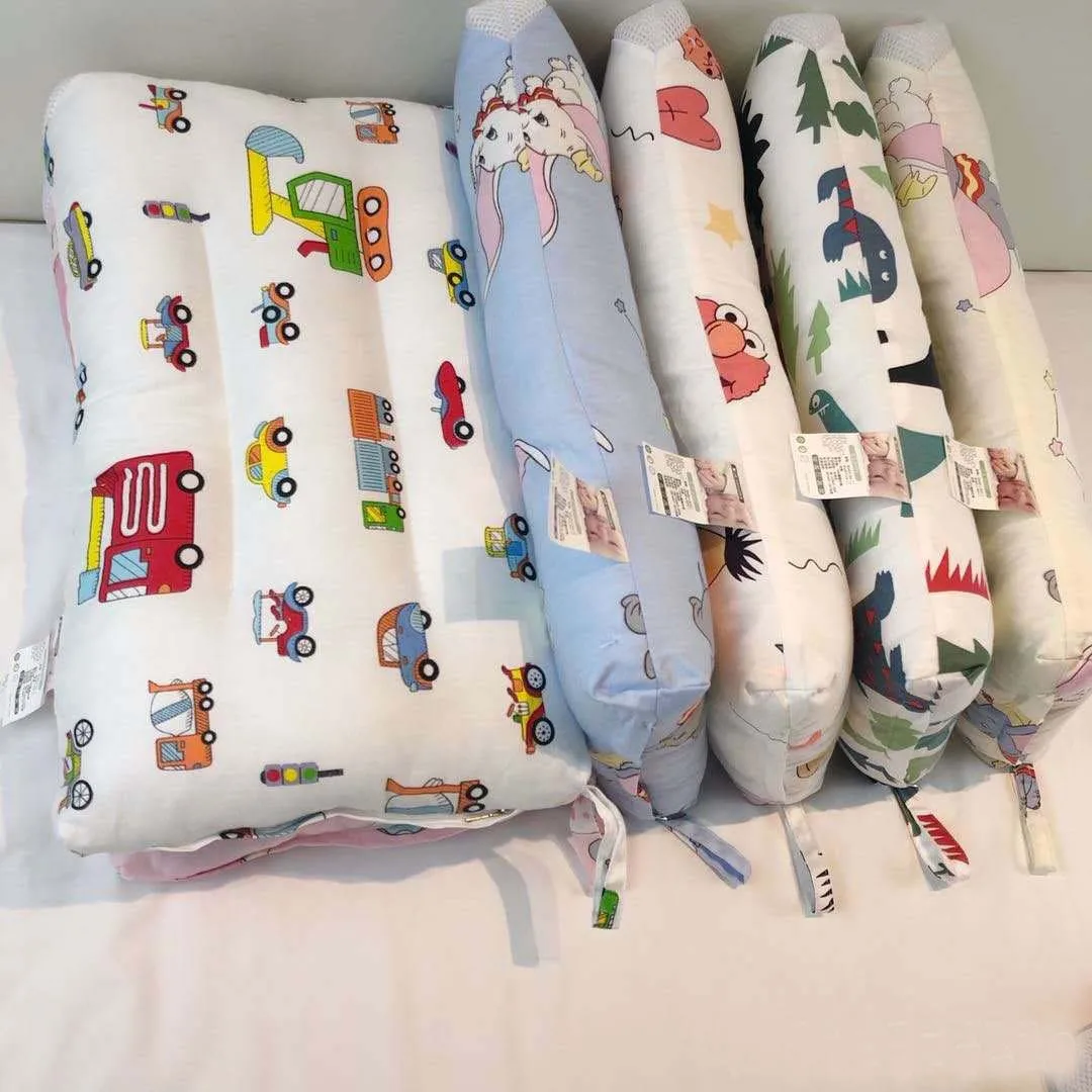 Мультяшная хлопковая детская подушка мягкая моющаяся для сна прямоугольная