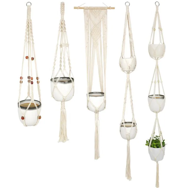

Fashion Gardening Hanging Plant Basket Flowerpot Pure Hand Woven Fine Hemp Rope Net Bag Home Furnishing Decoration Gifts