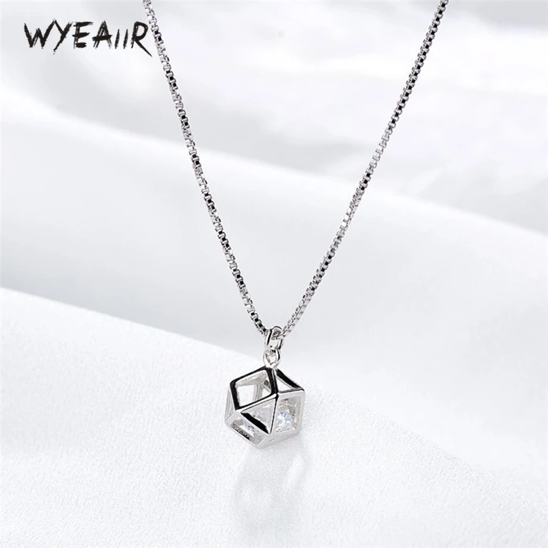 

WYEAIIR Geometry Cube Crystal Pendant Cool Cute Silver Color Clavicle Chain Female Necklace