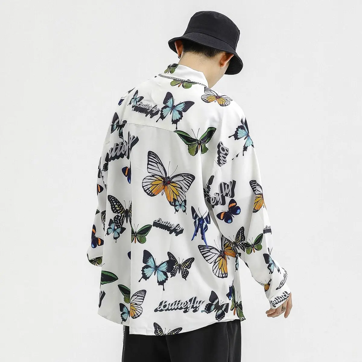 

Spring and summer Oversized couple's shirt New butterfly print casual Long Sleeve Shirt