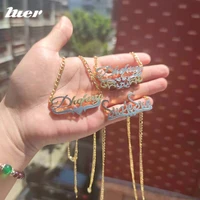 luer custom double nameplate necklace stainless steel hip hop letter name pendant personalized figaro chain batch of for gifts