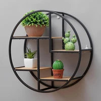 creative modern home round wood wall mount flower planter book storage shelf rack potted holder stand room background wall decor