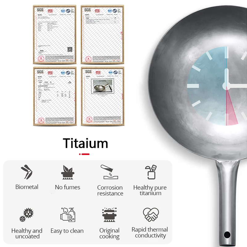 Чистый титан вок для жарки антипригарная сковорода без покрытия кухонная