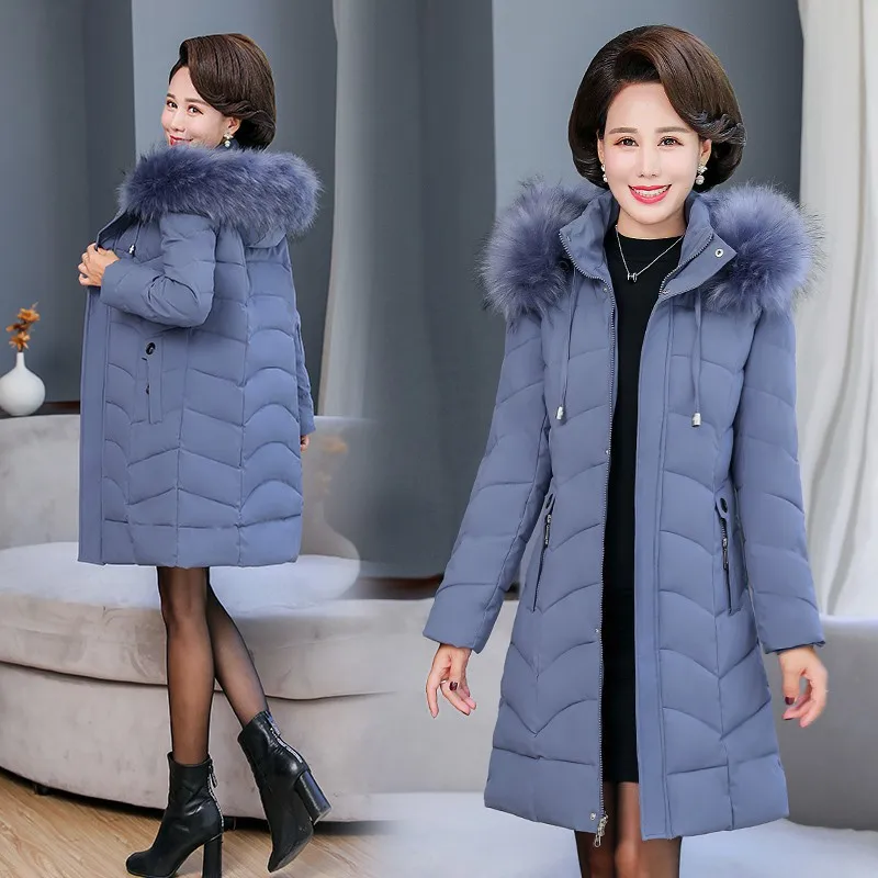 Winter women long parka solid thick jacket oversize slim hooded fur collar office ladies coat outwear abrigo mujer invierno Y829
